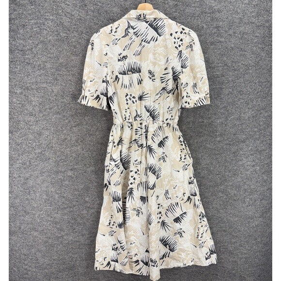 La Jones Of America Shirt Dress Women 10 Beige Floral Button Up Collared Midi - Picture 2 of 9